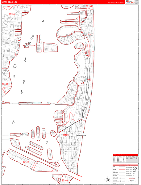 Miami Beach Zip Code Wall Map